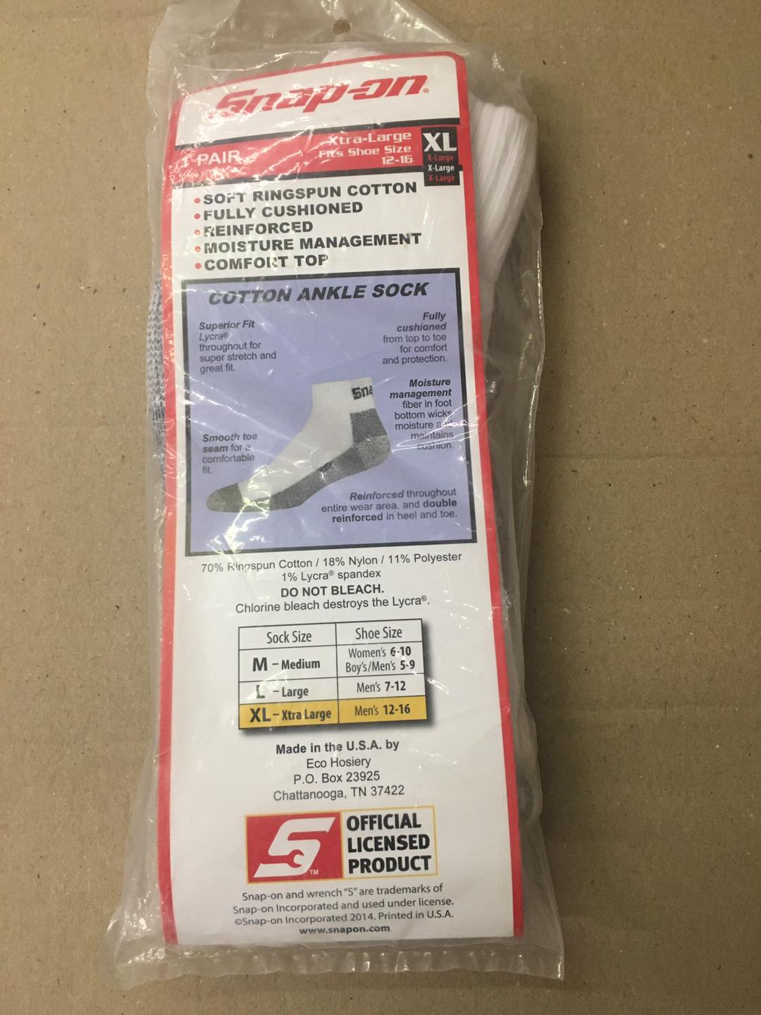 Size Medium M New Snap On Official Licensed Product 1 Pair White Ankle Socks 
