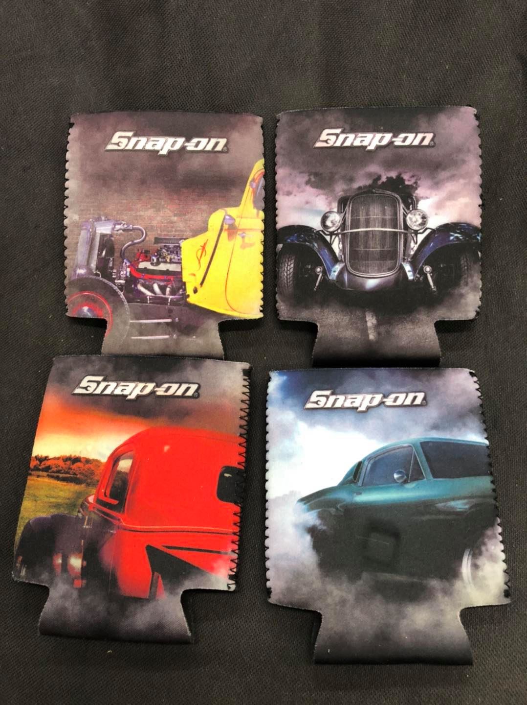 Set 2 Snap-On Racing Insulated Metal Beer Soda Drink Can Cooler Koozies  Coozies